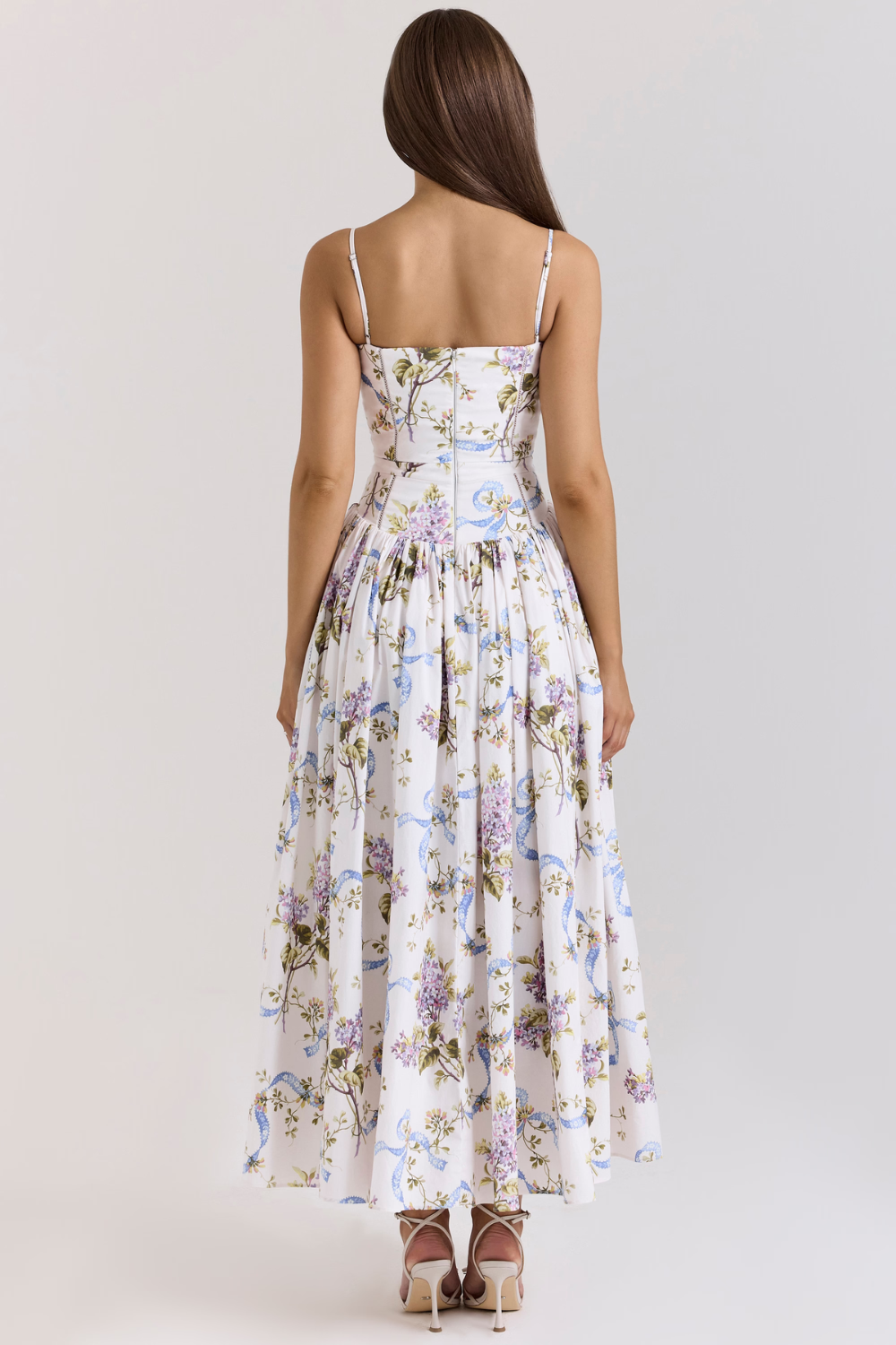 LARINA | Chic vestido midi con corsé y estampado floral