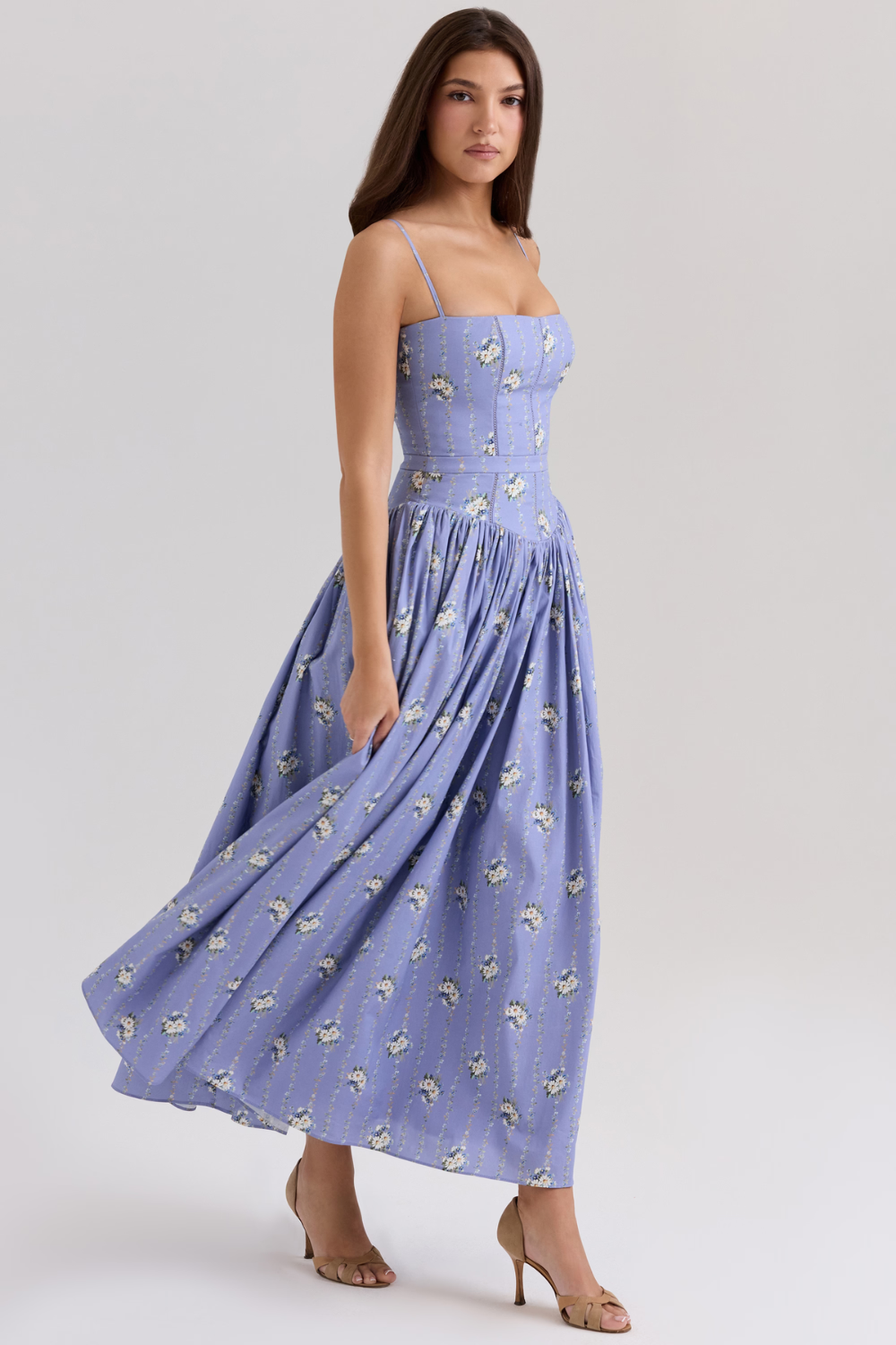 LARINA | Chic vestido midi con corsé y estampado floral
