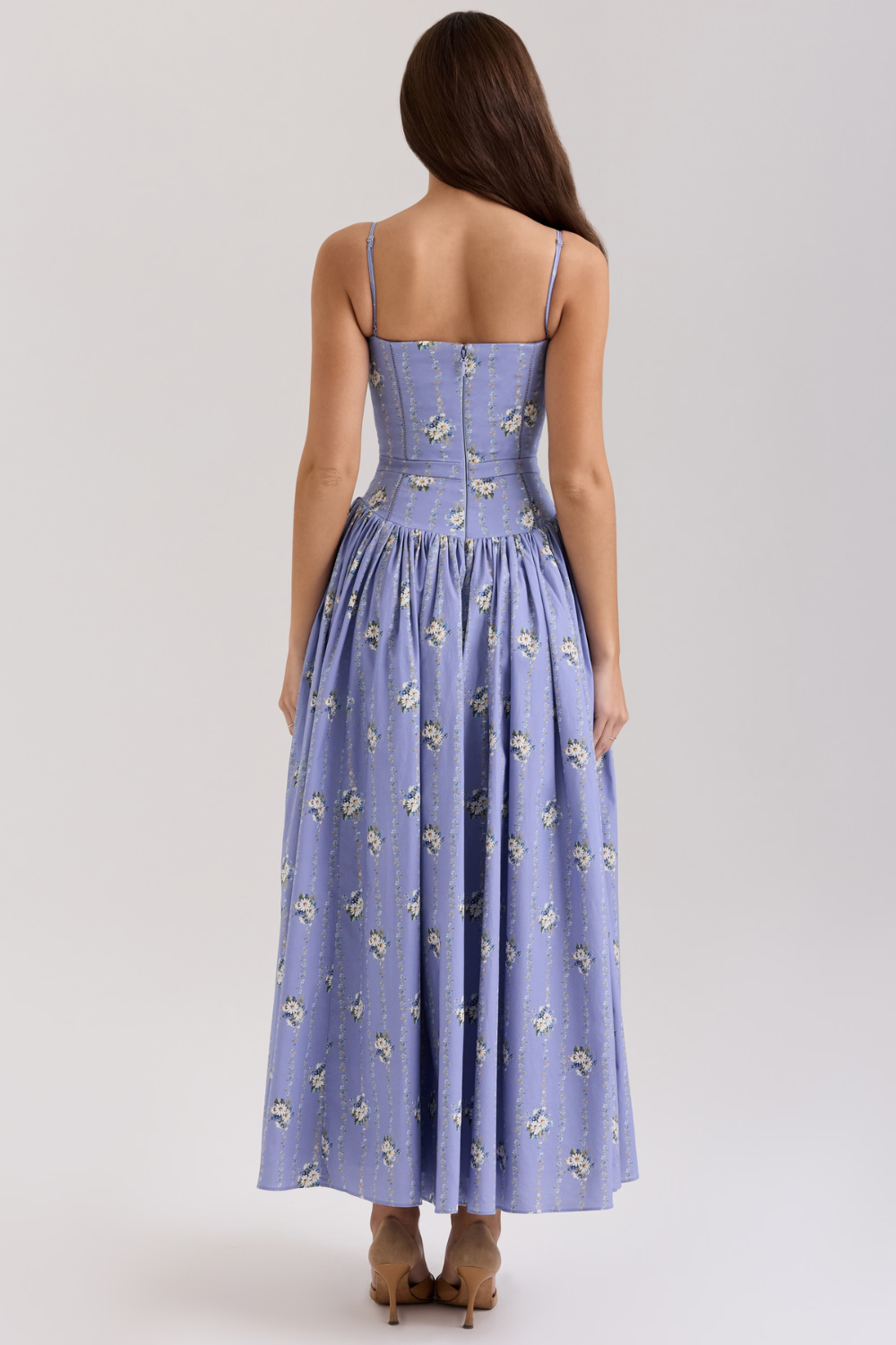 LARINA | Chic vestido midi con corsé y estampado floral