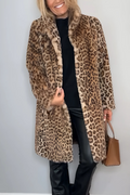 DIANA - Abrigo de invierno de piel sintética con solapas de leopardo