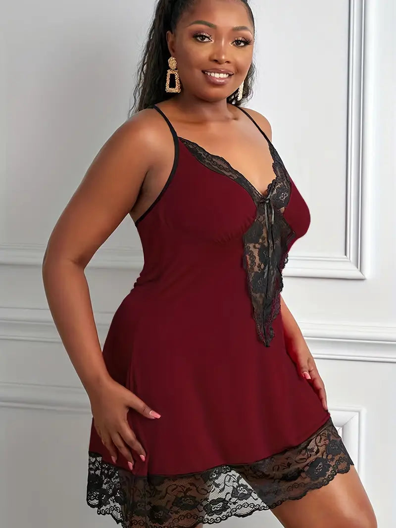 DIANA – Vestido de Noche Sexy Talla Grande con Encaje y Escote en V