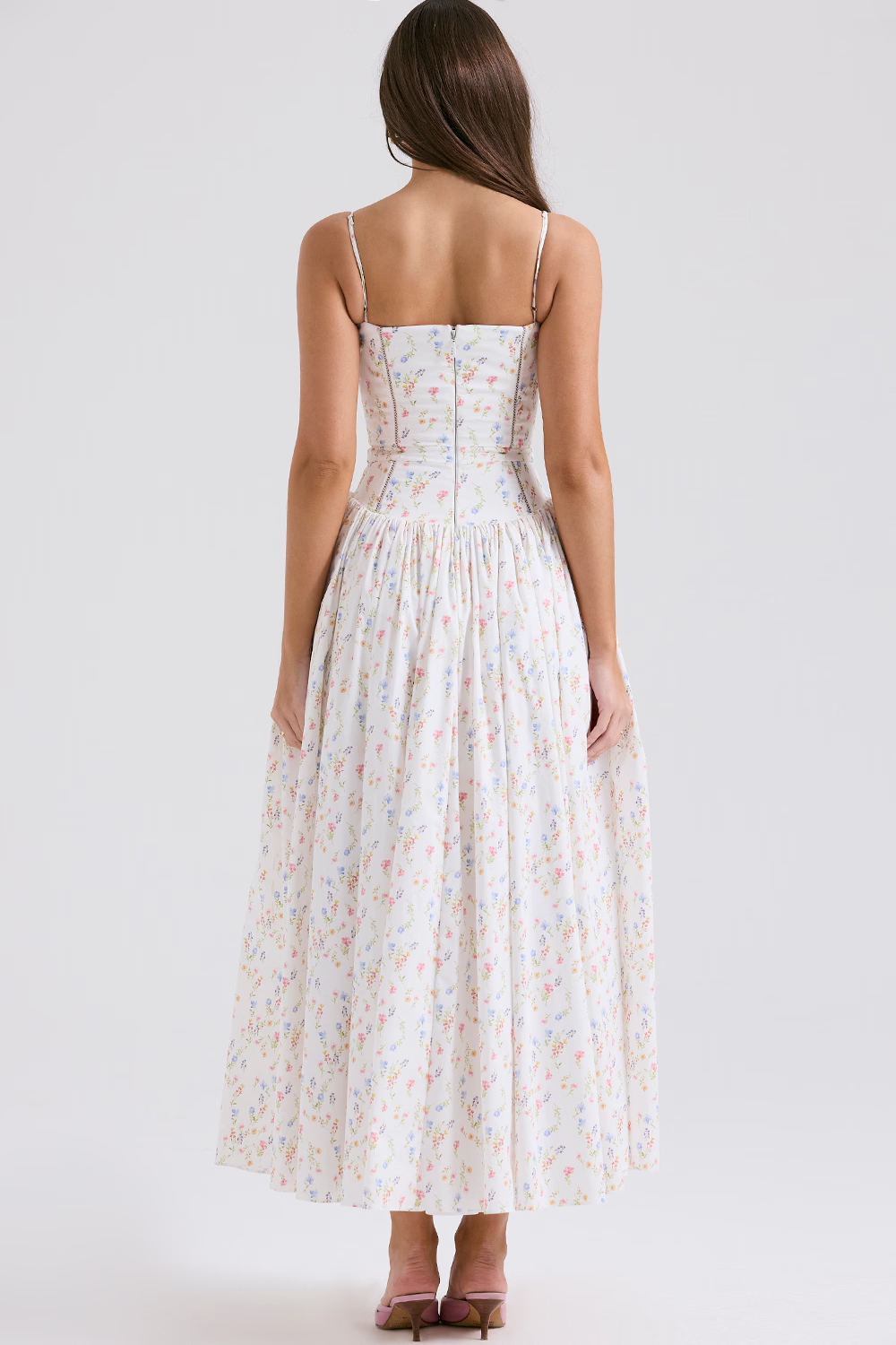 LARINA | Chic vestido midi con corsé y estampado floral