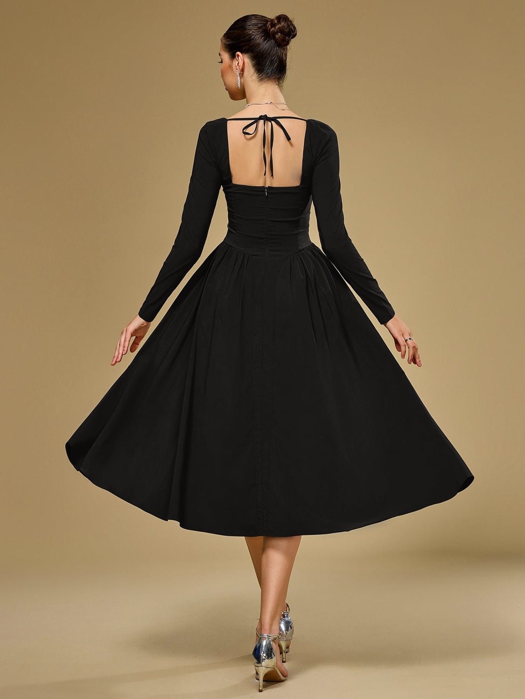 ANNA | Vestido Midi A-Line de Manga Larga