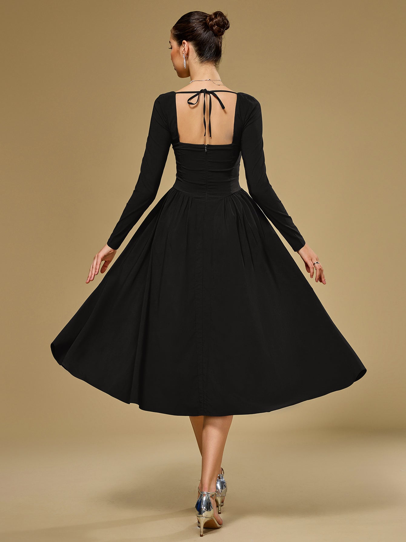 ANNA | Vestido Midi A-Line de Manga Larga