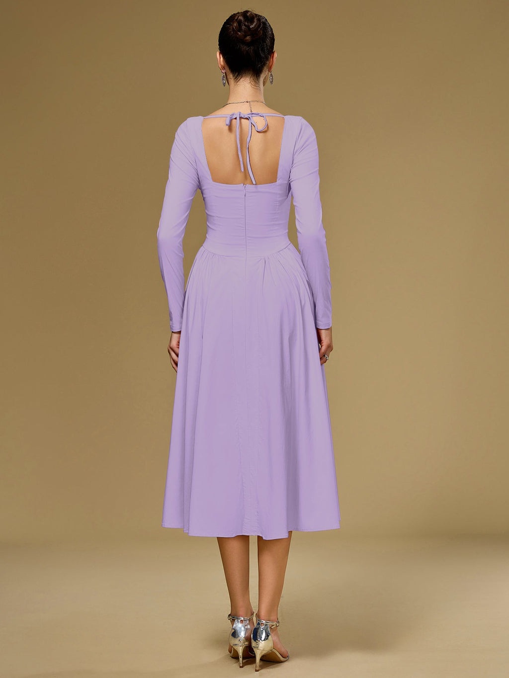 ANNA | Vestido Midi A-Line de Manga Larga