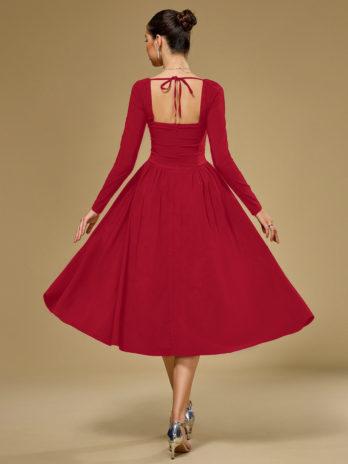 ANNA | Vestido Midi A-Line de Manga Larga