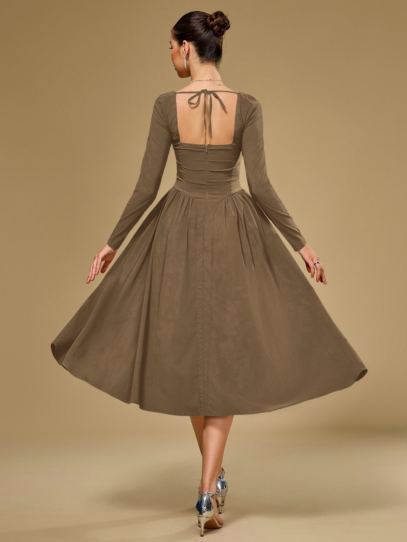 ANNA | Vestido Midi A-Line de Manga Larga