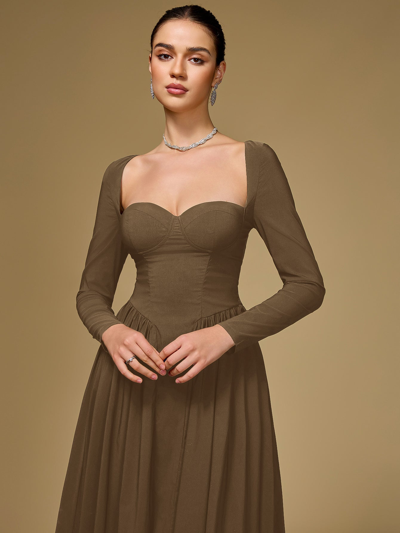 ANNA | Vestido Midi A-Line de Manga Larga