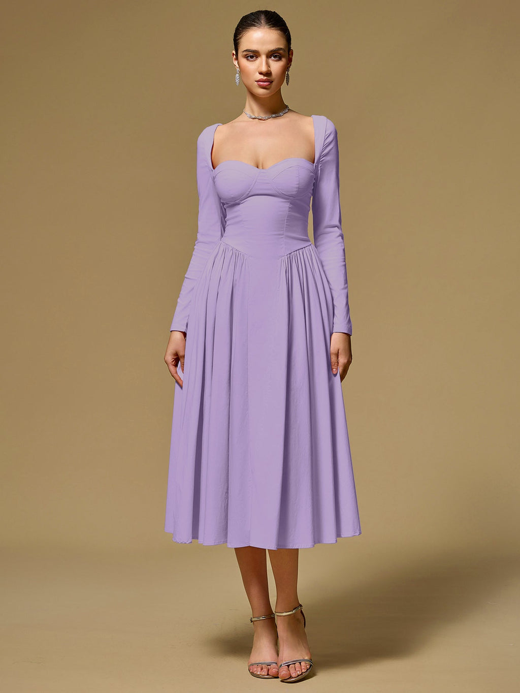 ANNA | Vestido Midi A-Line de Manga Larga