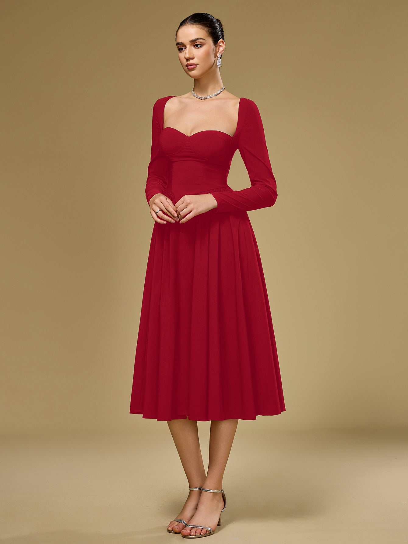 ANNA | Vestido Midi A-Line de Manga Larga