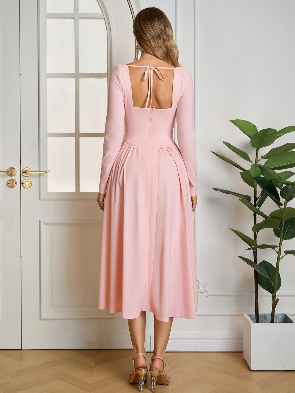ANNA | Vestido Midi A-Line de Manga Larga