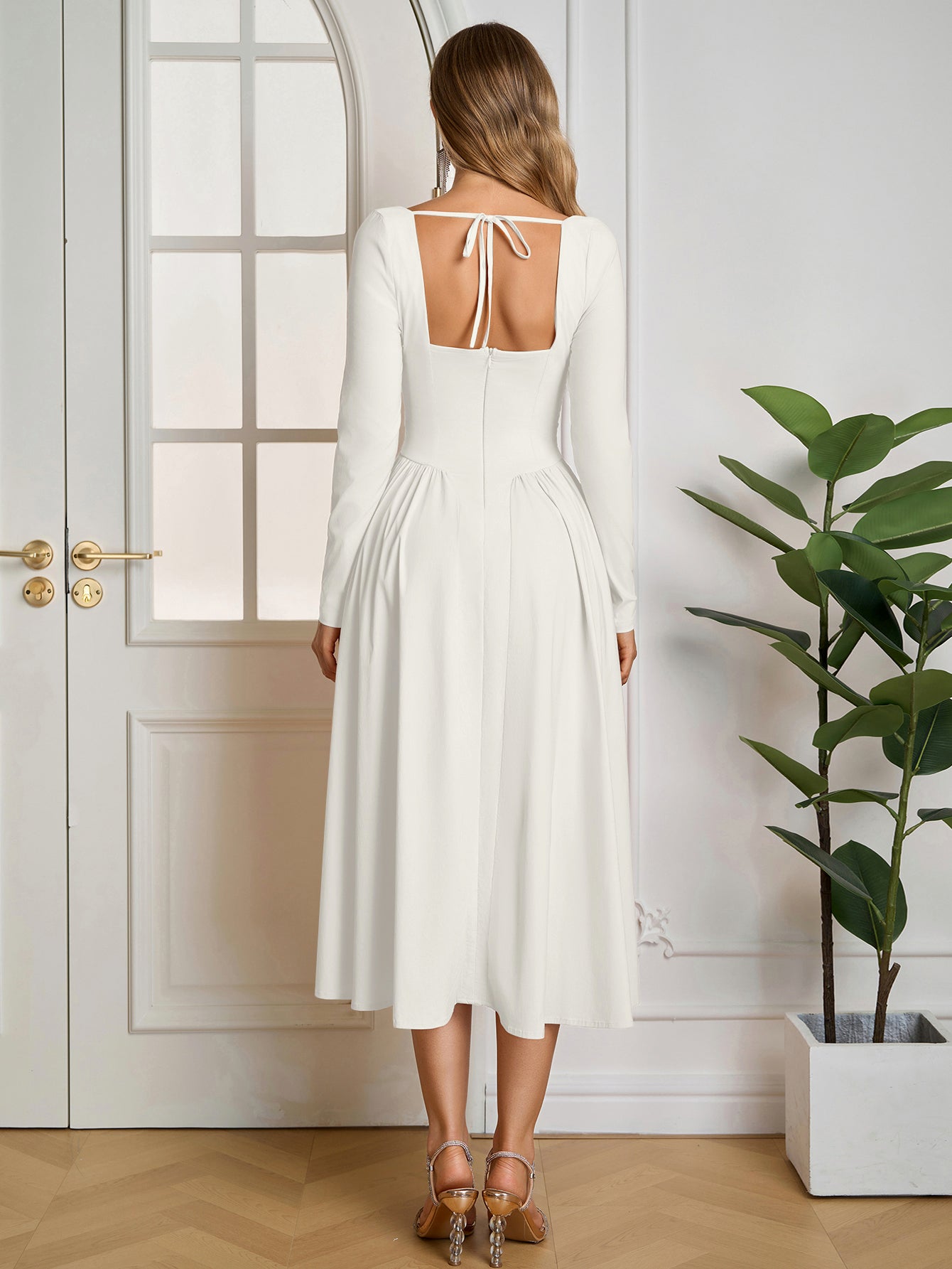 ANNA | Vestido Midi A-Line de Manga Larga