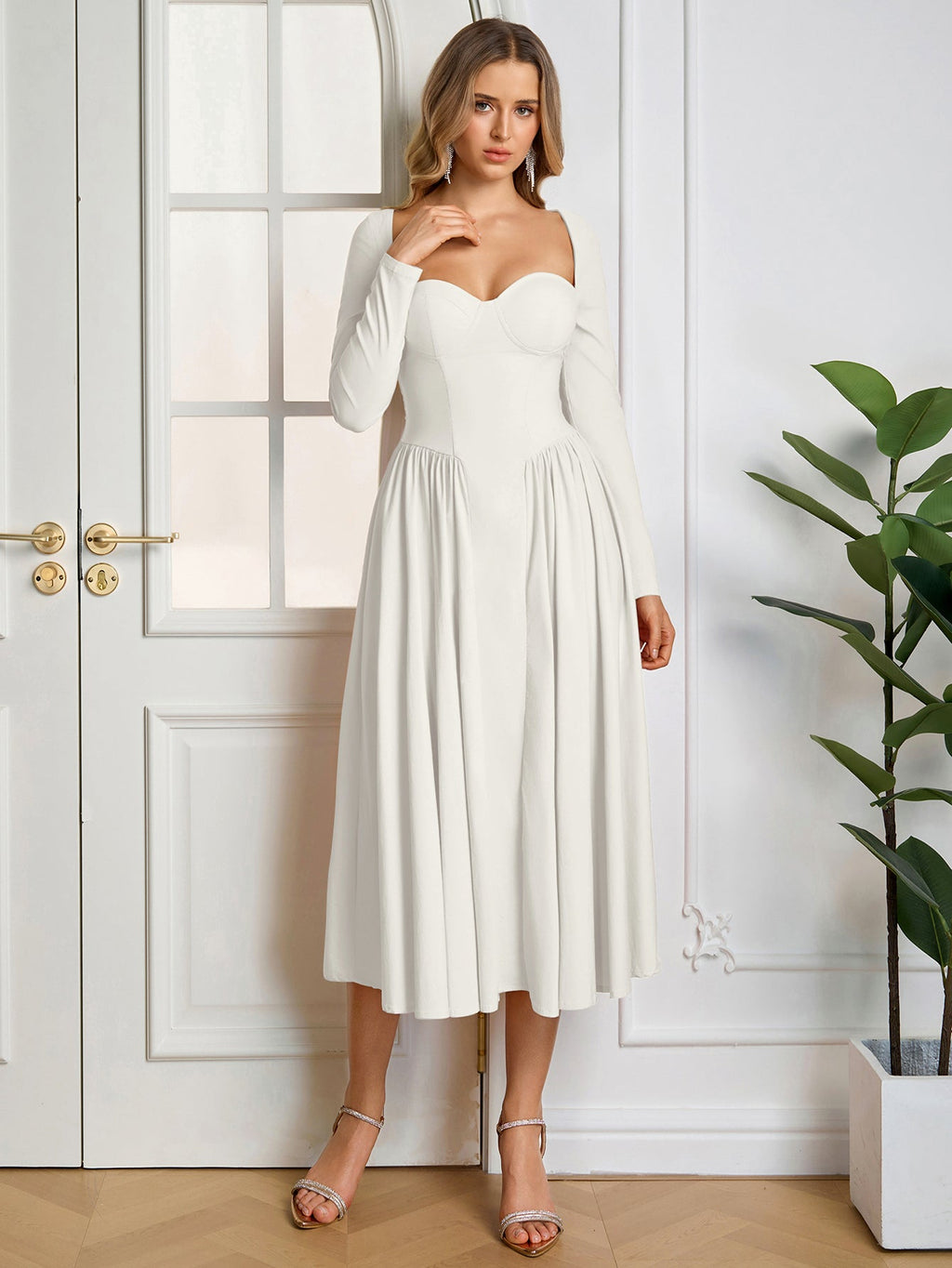 ANNA | Vestido Midi A-Line de Manga Larga