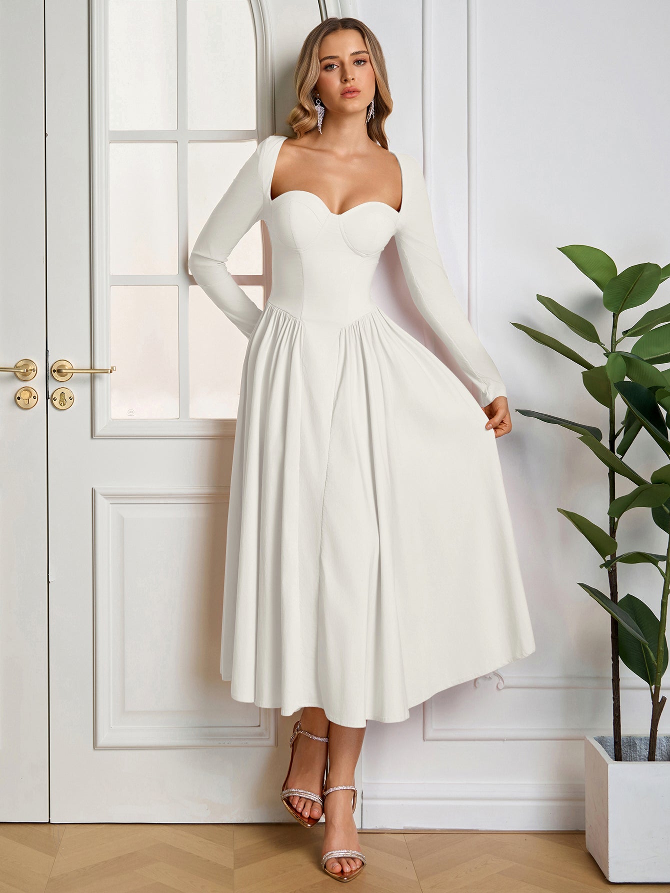 ANNA | Vestido Midi A-Line de Manga Larga
