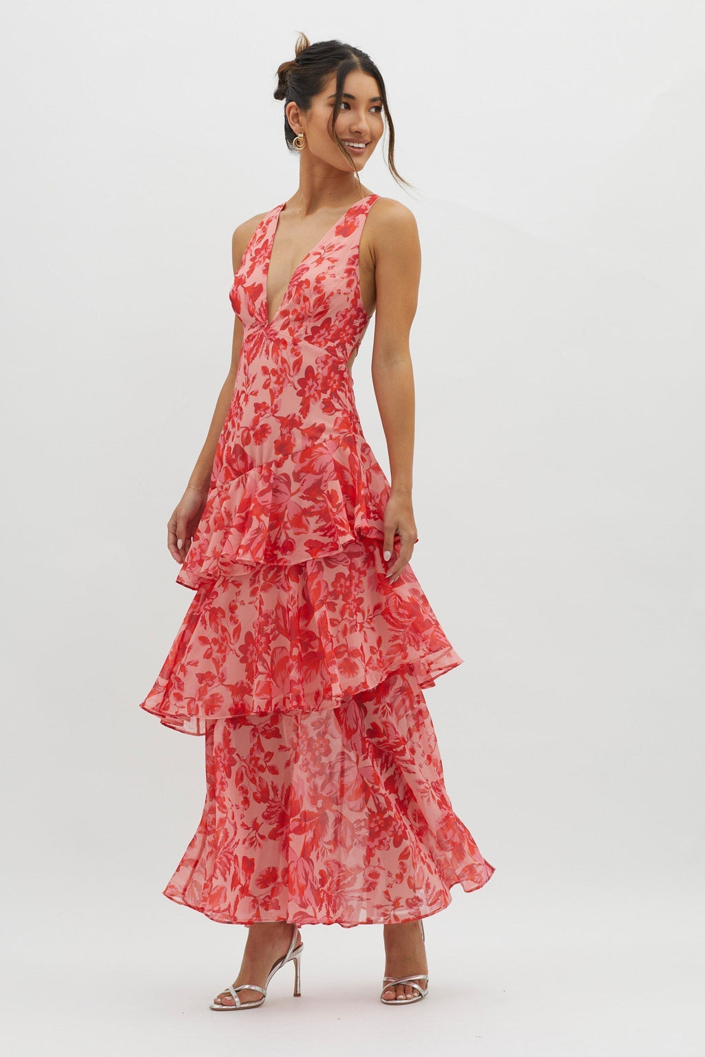 LISA | Vestido Maxí con volantes florales