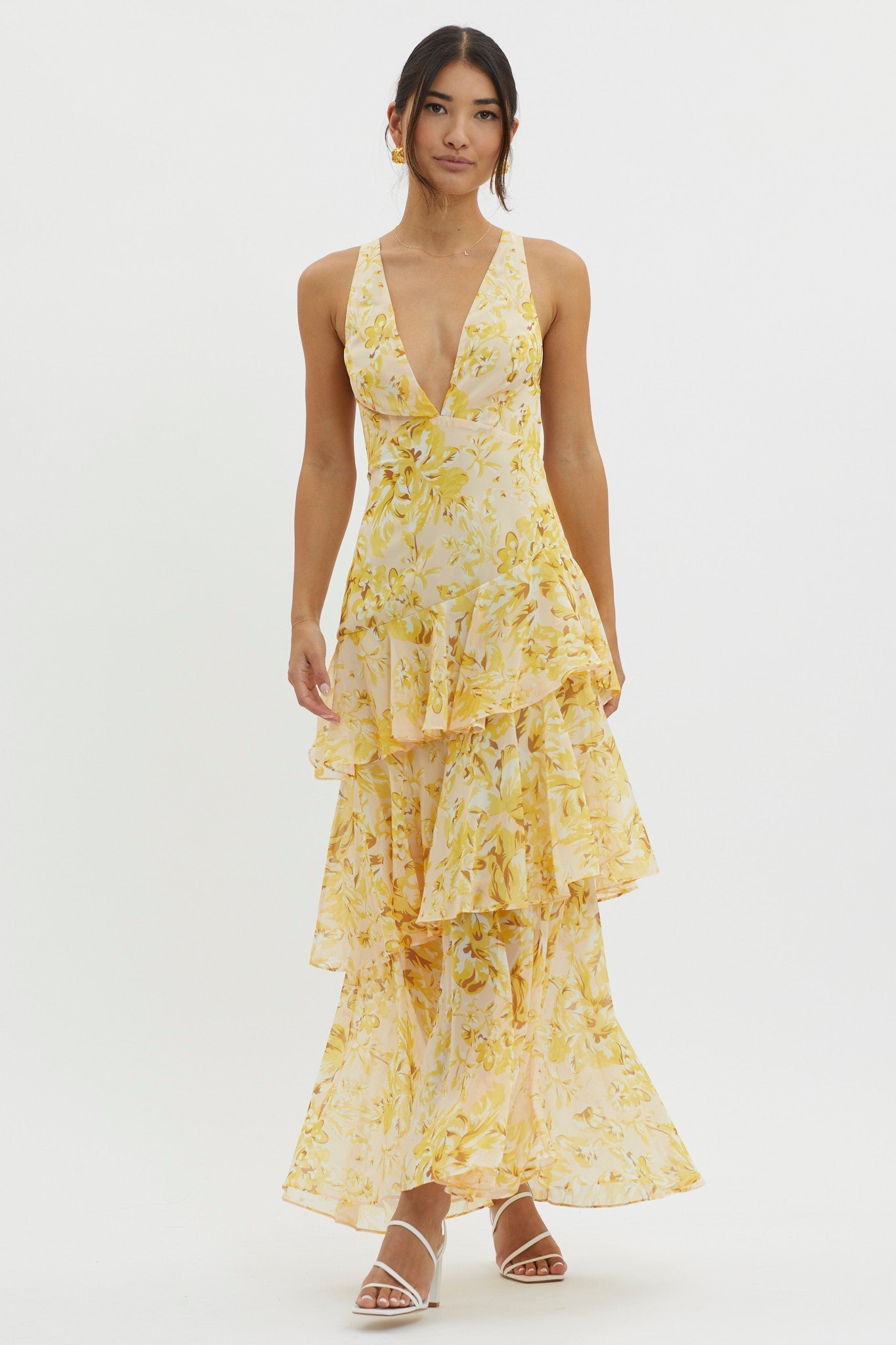 LISA | Vestido Maxí con volantes florales