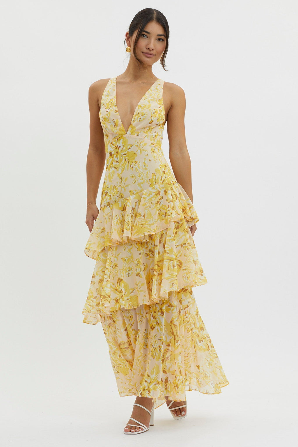 LISA | Vestido Maxí con volantes florales
