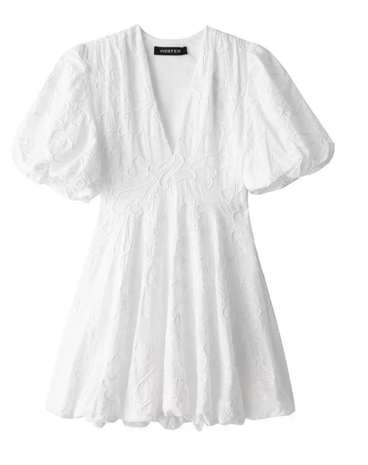 ALICE | Vestido Mini Chic con Patrón Estructurado y Mangas Abullonadas