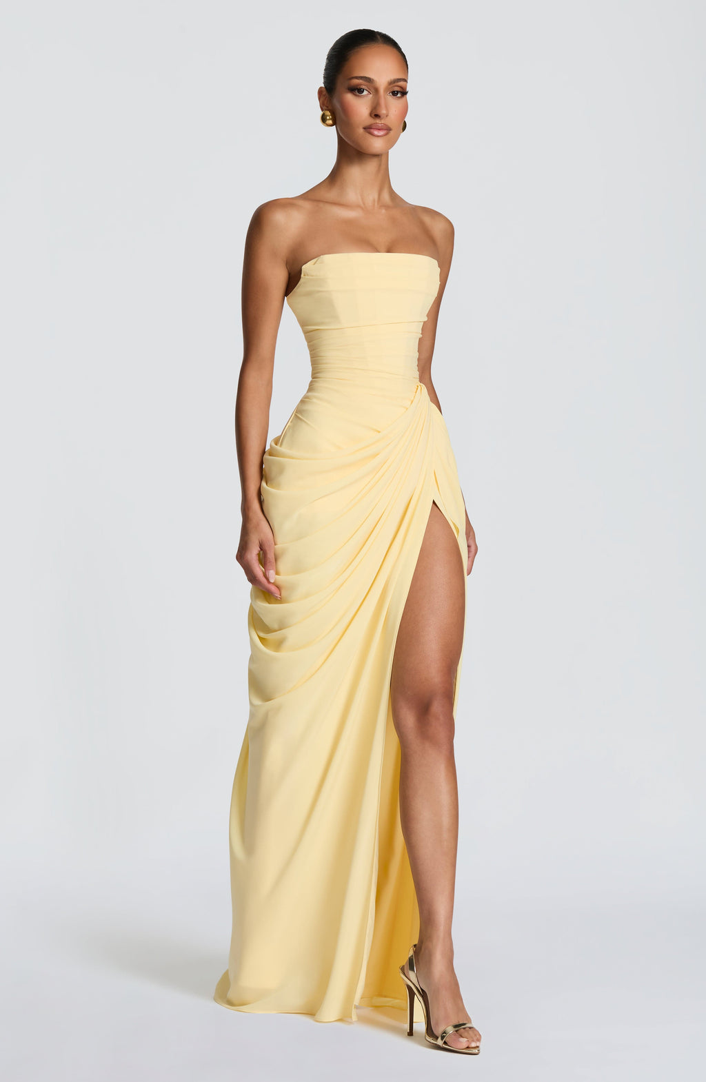 HANNAH | Elegante Vestido Maximalista con Drapado y Alta Abertura