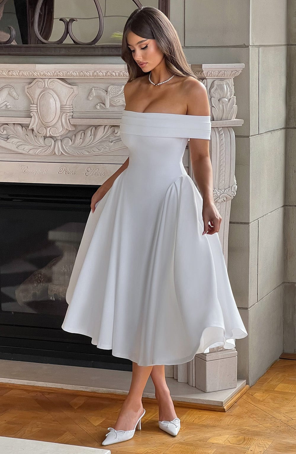 ELENA | Vestido Midi Estiloso Off-Shoulder