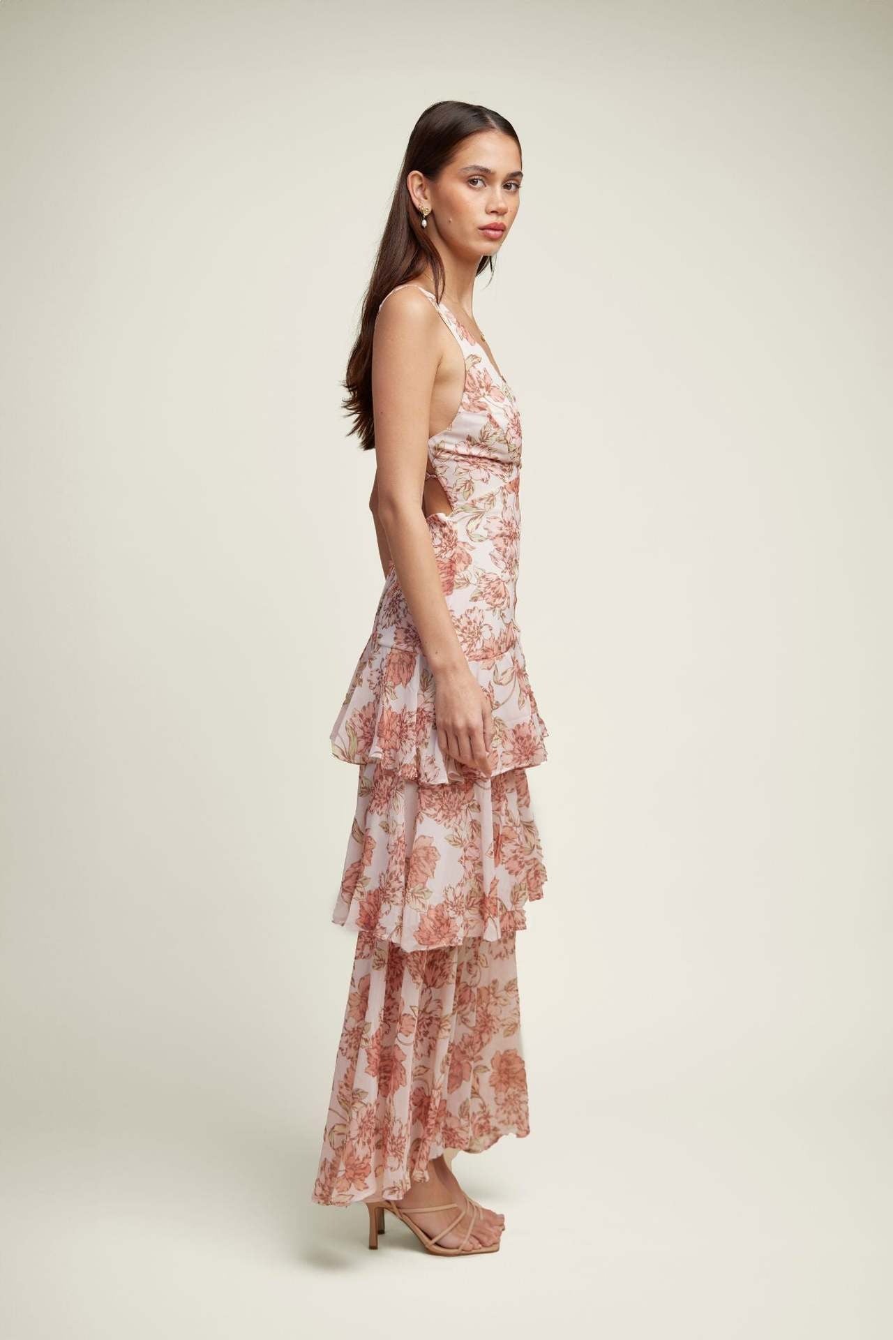 LISA | Vestido Maxí con volantes florales