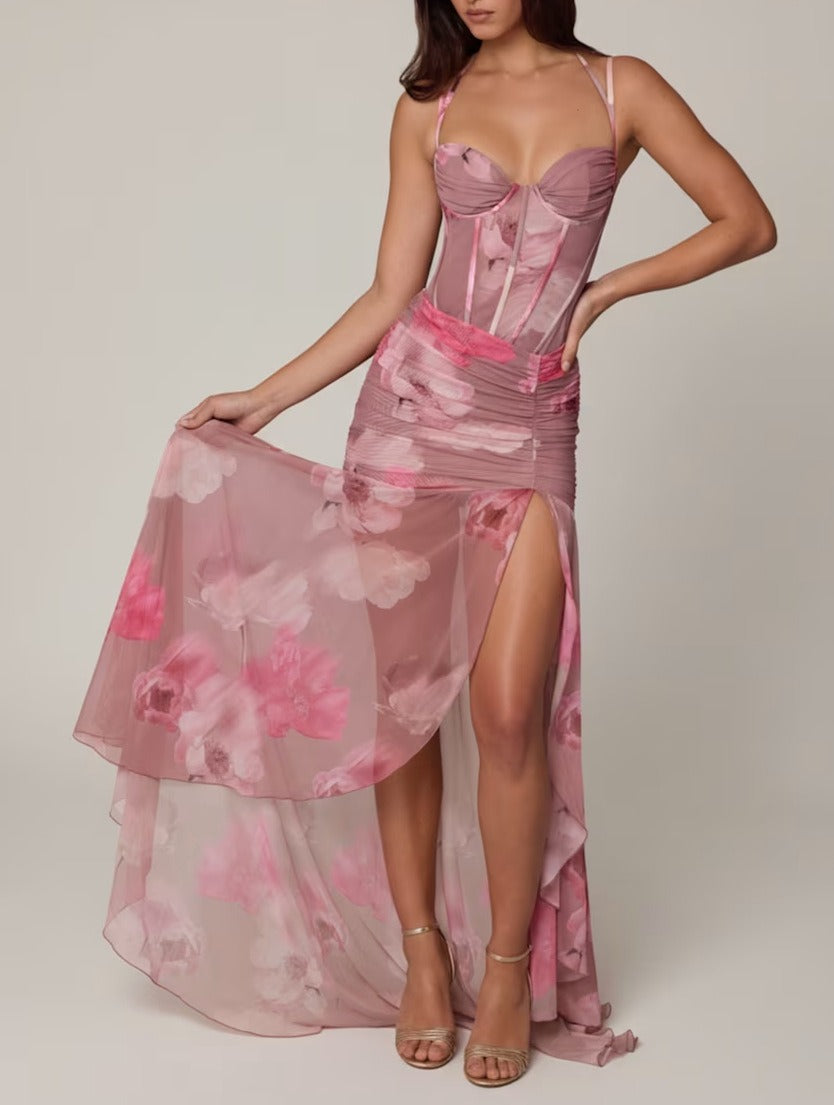 FIONA | Elegante vestido maxi corsé con abertura