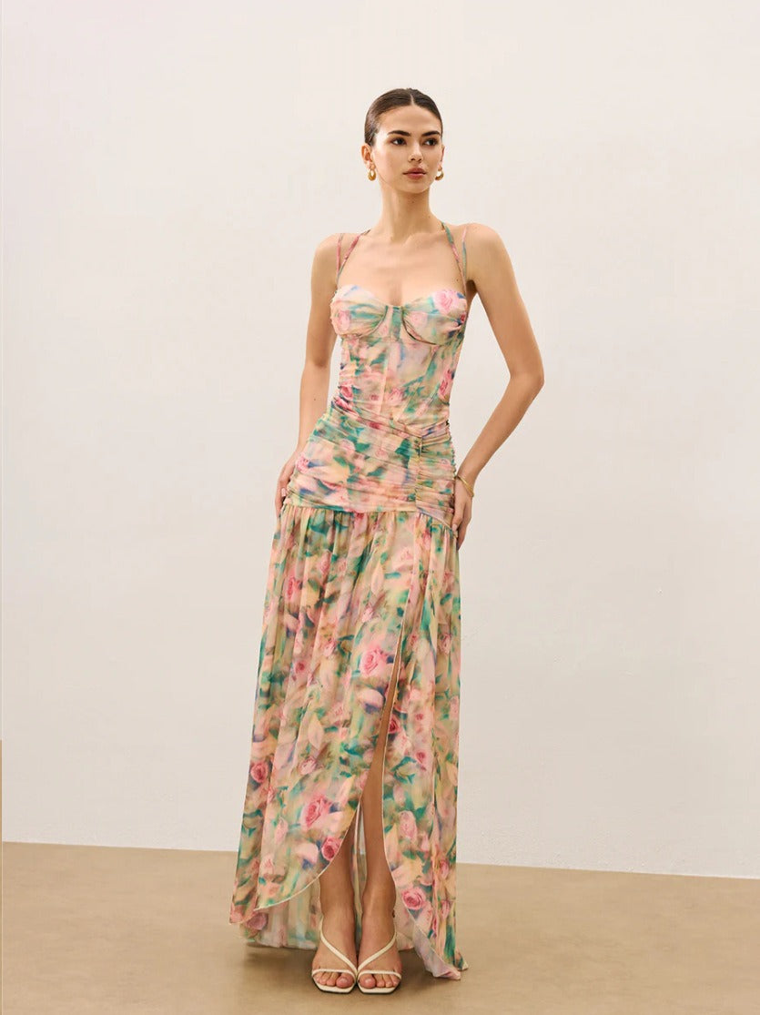 FIONA | Elegante vestido maxi corsé con abertura