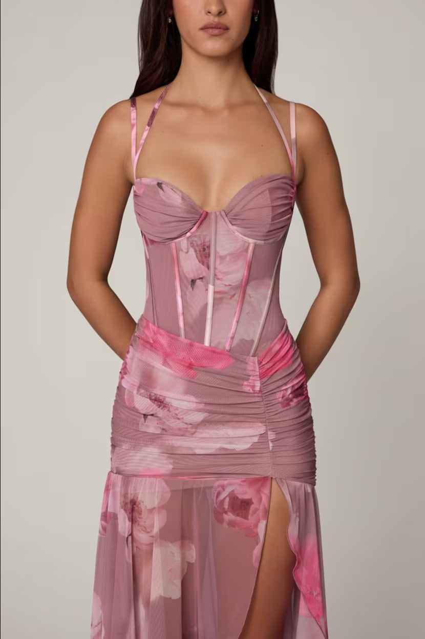 FIONA | Elegante vestido maxi corsé con abertura