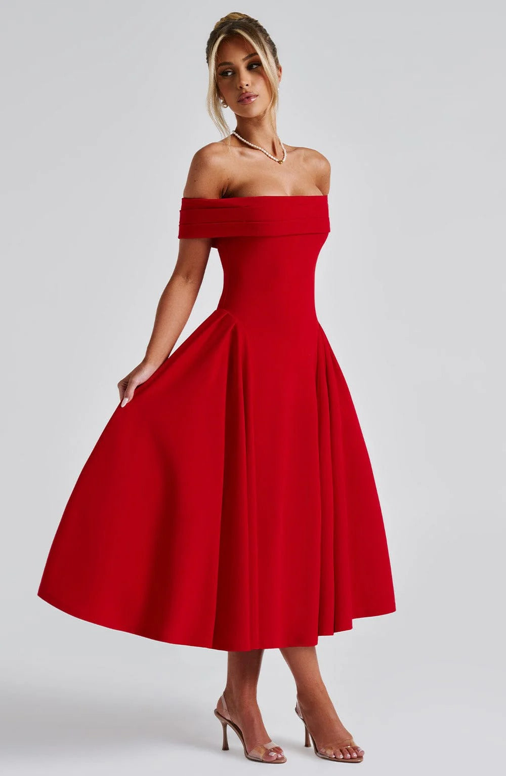 ELENA | Vestido Midi Estiloso Off-Shoulder