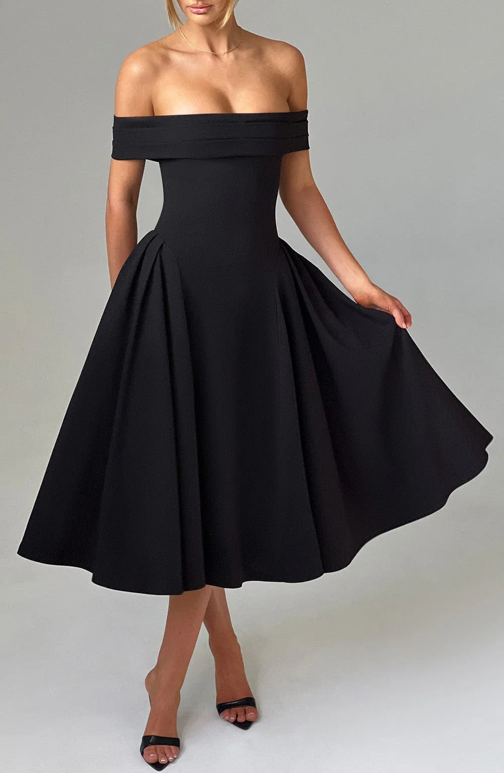 ELENA | Vestido Midi Estiloso Off-Shoulder
