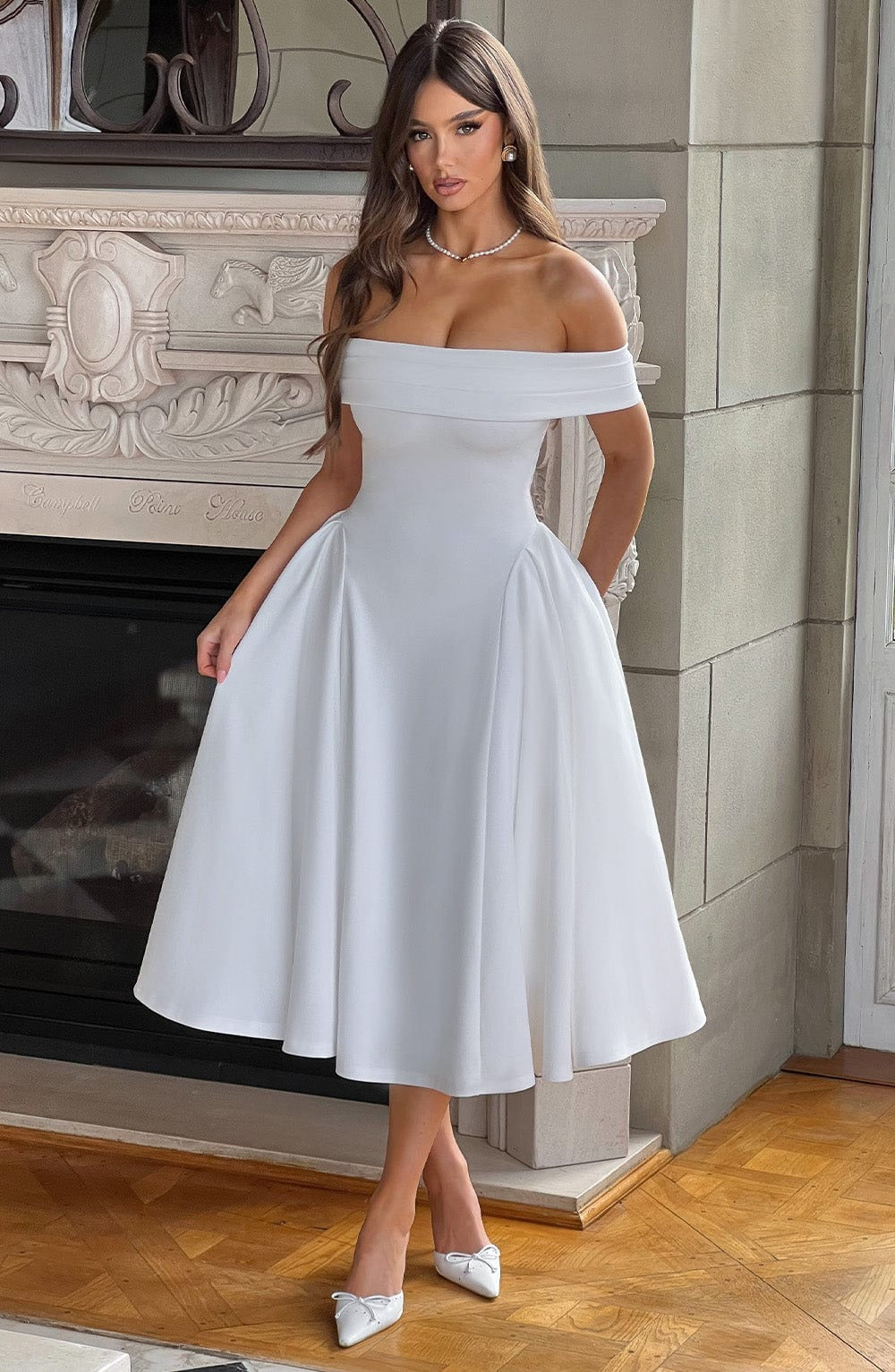 ELENA | Vestido Midi Estiloso Off-Shoulder