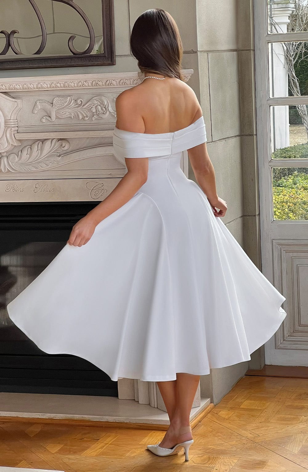 ELENA | Vestido Midi Estiloso Off-Shoulder