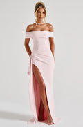 KIM | Vestido Maxí de satén Off-Shoulder