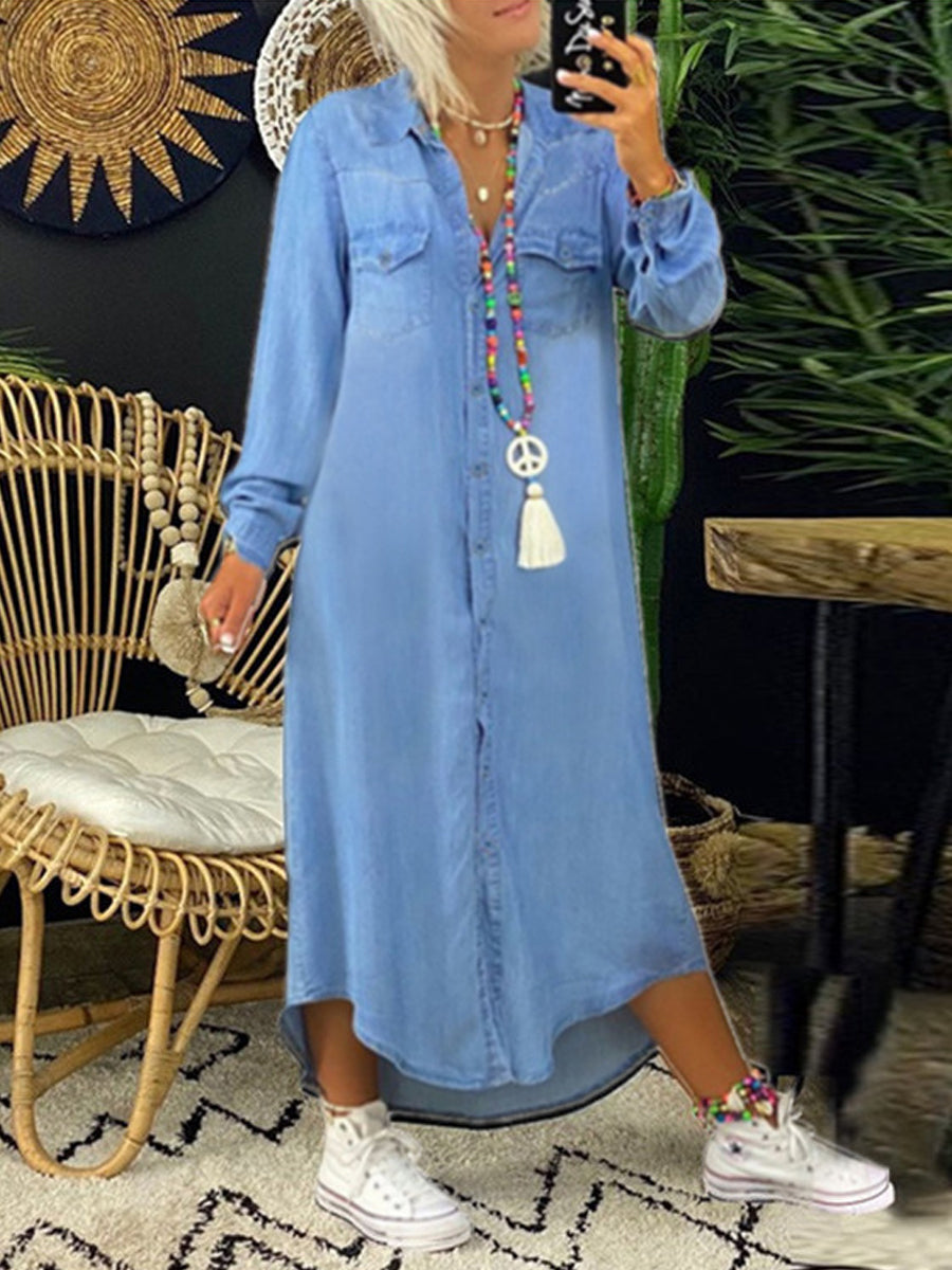Helen | Vestido Camisa de Denim Casual y Elegante