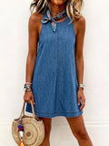 Nancy | Vestido mini de jeans sin mangas y espalda descubierta
