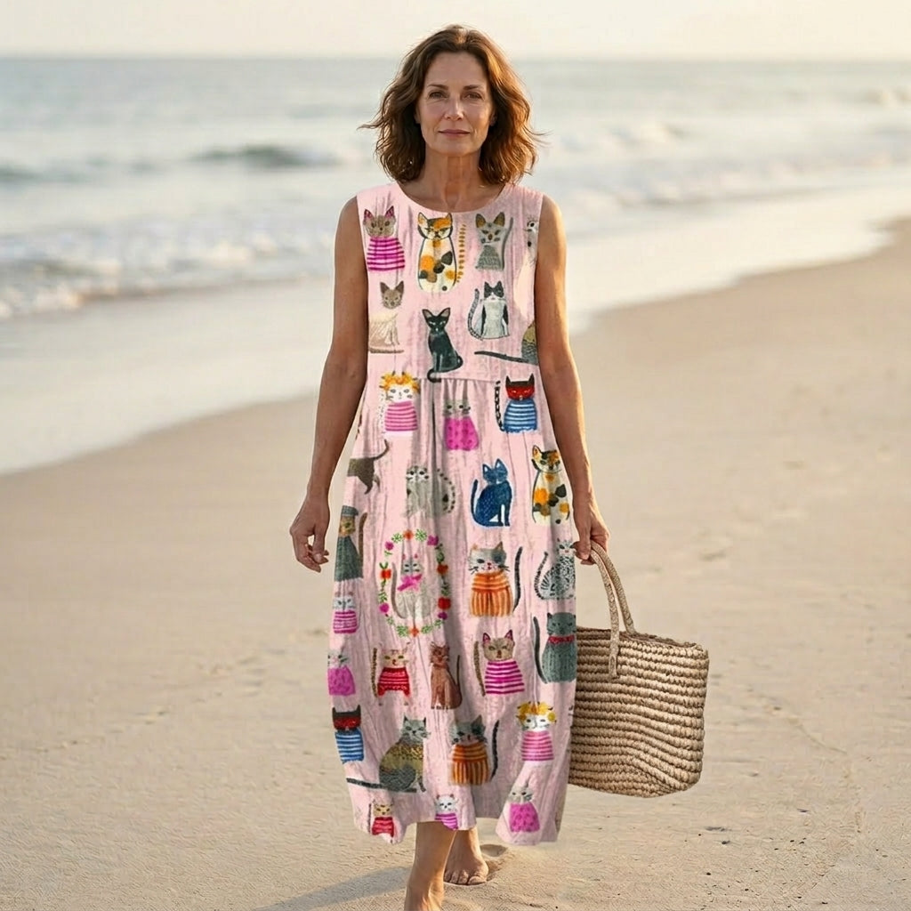 Chloé | Vestido Midi Impreso Gatos